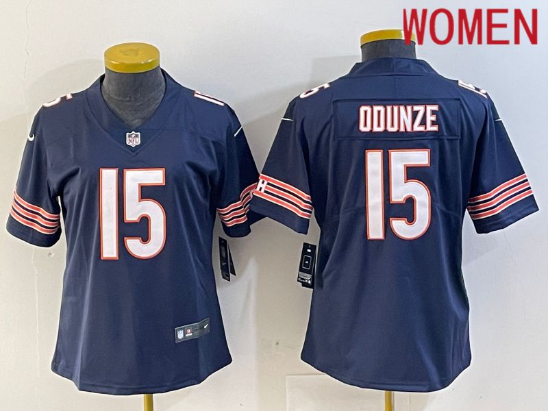 Women Chicago Bears #15 Odunze Blue Second generation 2024 Nike Limited NFL Jersey style 1